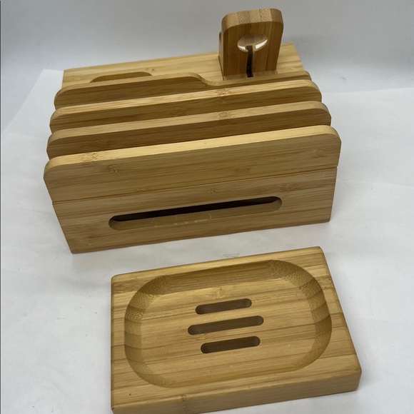 Bamboo Wood Charging Station for Multiple Devices Phone Watch Tablet Preowned - Picture 6 of 9
